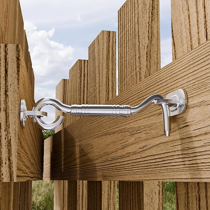 4'' Door Latch Door Lock Hardware, 4'' Stainless steels Hook and Eye Gate Latch Easy Lock for Barn Door, Silver Sliding Door Lock with Screws for Window, Cabin Hooks