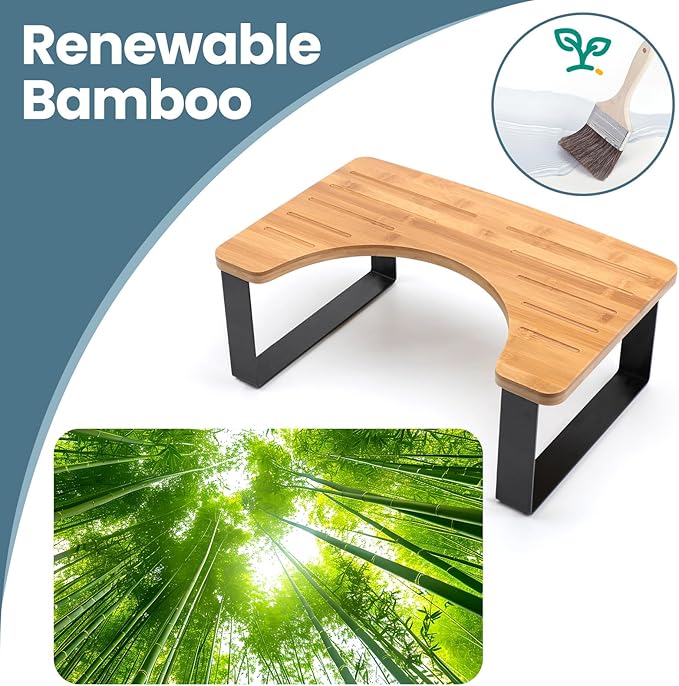 Bamboo Toilet Stool,Potty for Pooping,Portable Squatting Pan with Dual Anti Slip Design,Bathroom Stools,Poop Stool for Bathroom,Toilet Step,Toilet Stools for Pooping,Bamboo Articles(Brown)