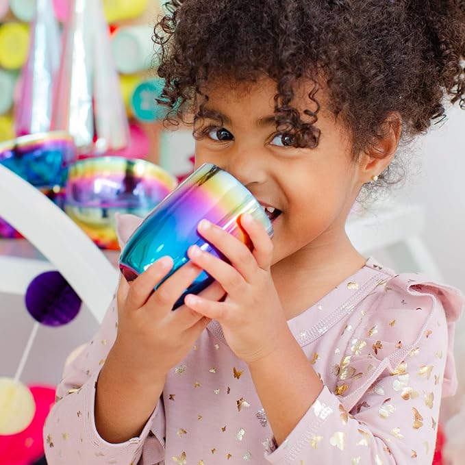 Ahimsa Stainless Steel Kids Cup, Pediatrician Designed, Colorful Toddler Cups for Open Cup Training, 8oz, 100% BPA Free & Dishwasher Safe, Single Rainbow