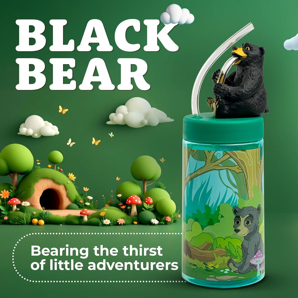 Regional Black Bear Cup, Water Bottle, Tumbler with Lid and Straw, Travel Sippy Cup for Water or Milk, Cups with Lids BPA Free Plastic, 12 oz