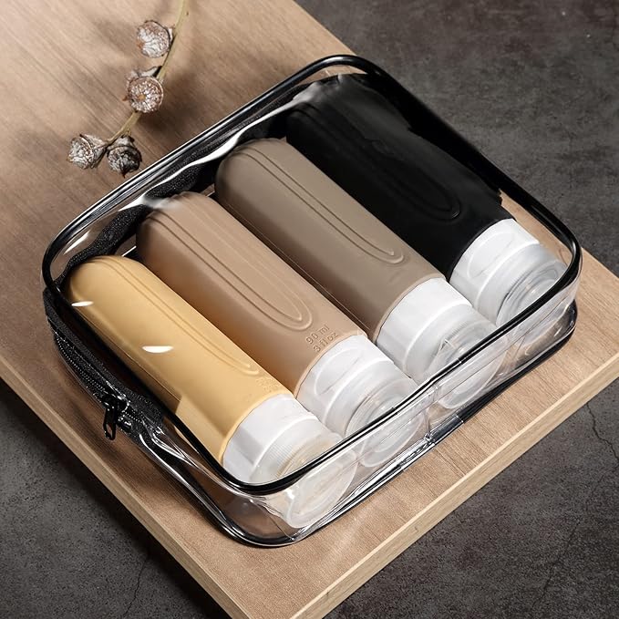 Travel Bottles for Toiletries, Tsa Approved 3oz Travel Size Containers BPA Free Leak Proof Refillable Liquid Silicone Squeezable Travel Accessories for Shampoo Conditioner Lotion (4 Pack)