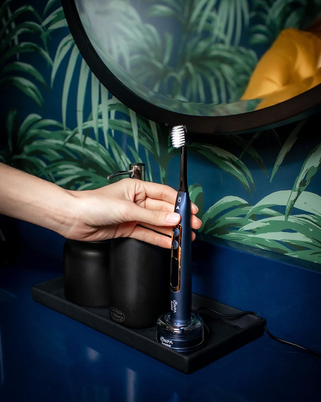 IONIC KISS IONPA DP Navy Blue Premium USB Rechargeable Ionic Power Electric Toothbrush, Brushing Timer, 4 Modes, 2 Soft Extended Filament Brush Heads Made in Japan, You hyG DP-111NB