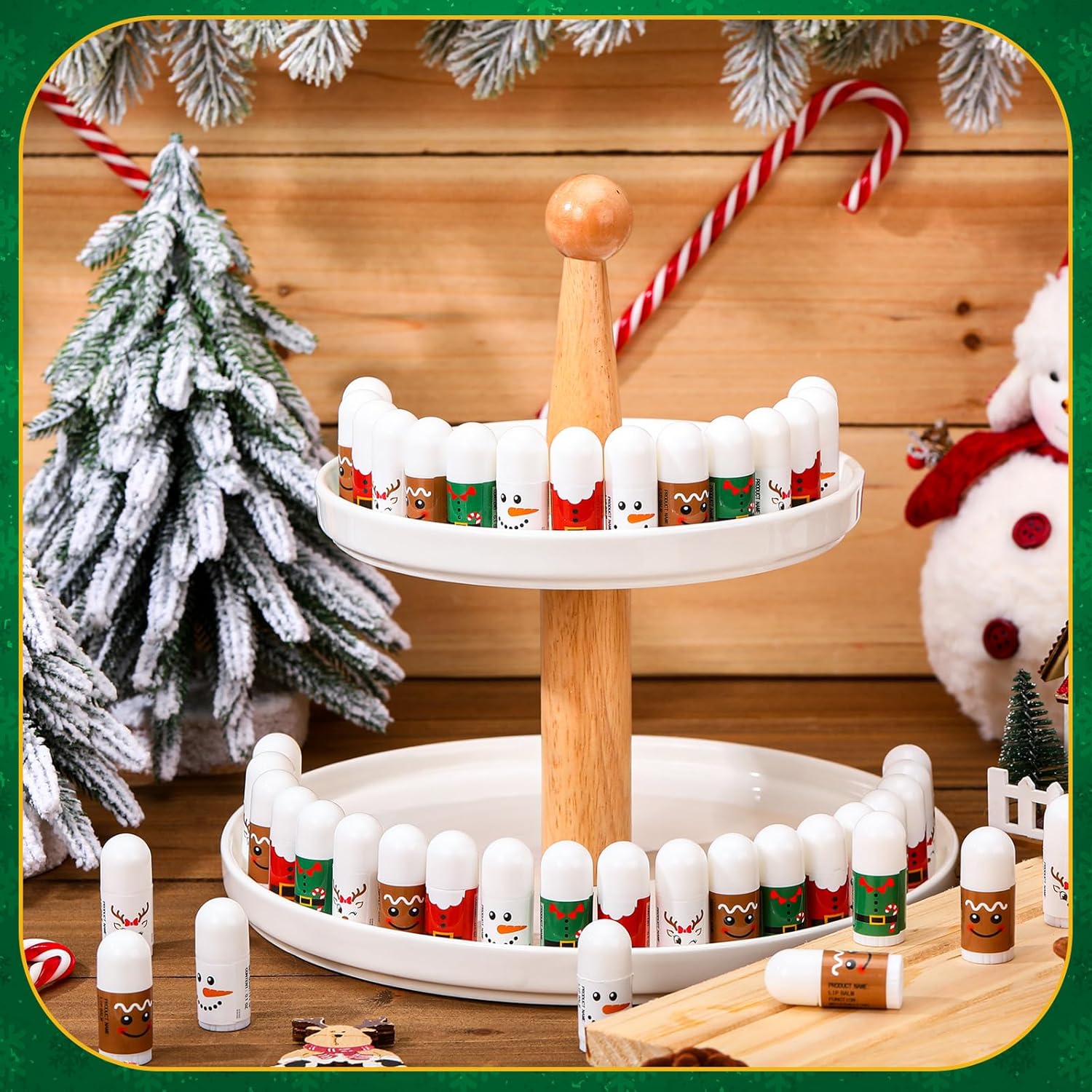 50 Pcs Christmas Lip Balm Bulk Mini Candy Cane Peppermint Flavor Lip Balms Bulk Christmas Stocking Stuffers Xmas Party Gifts Small Thank You Employee Appreciation Gifts for Women Men (Xmas Character)