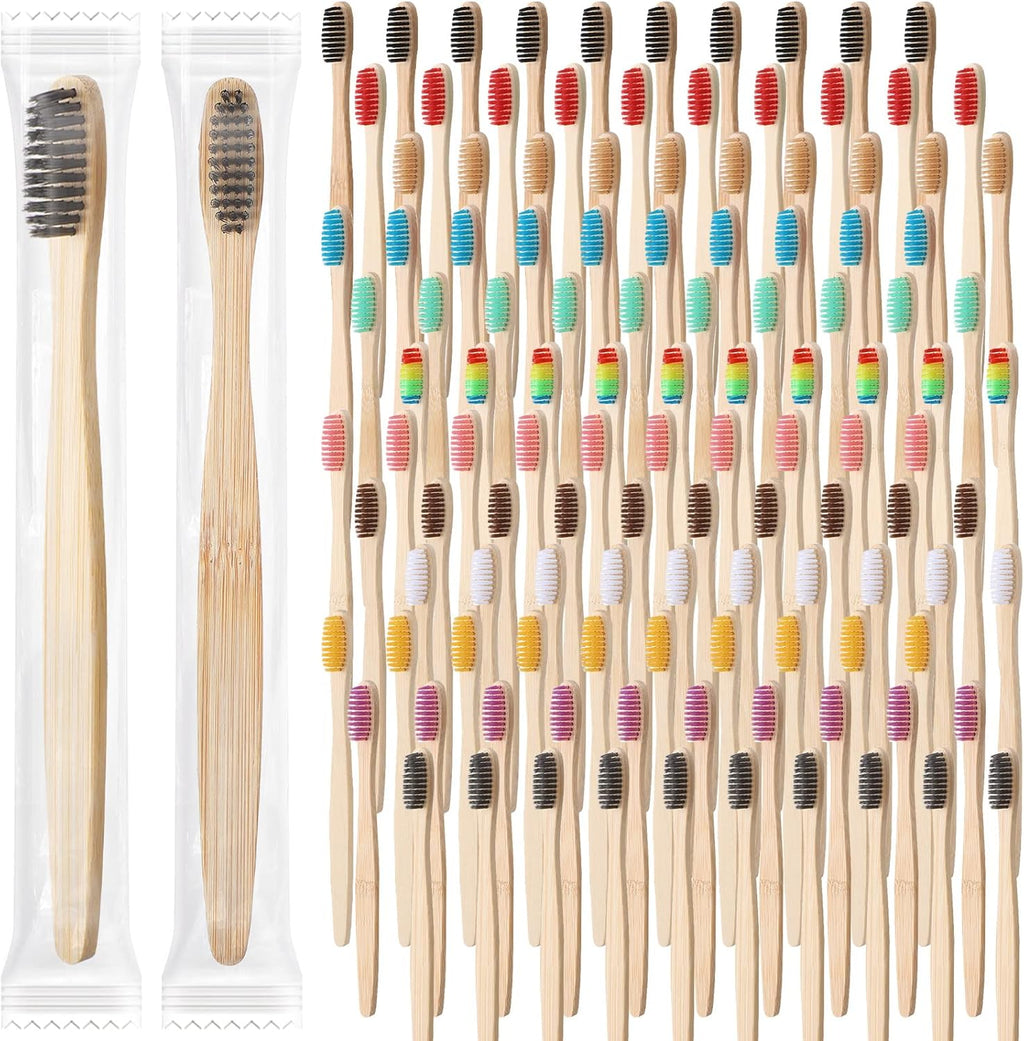 Sieral 120 Pcs Bamboo Toothbrushes Bulk, Soft Bristle Toothbrush for Adults, Natural Wooden Toothbrushes, Vegan Organic Bamboo Travel Tooth Brush, Individually Wrapped, 7 Inch 12 Color