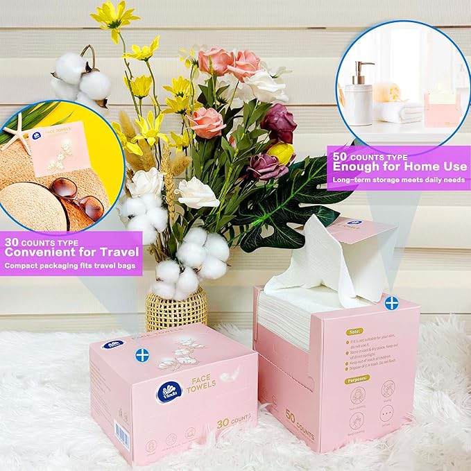 Vinda Ultra – Soft Disposable Face Towels – Extra Large，50 Count – Thick 100% Rayon Fabric Dry Wipes for Sensitive Skin & Makeup Removal