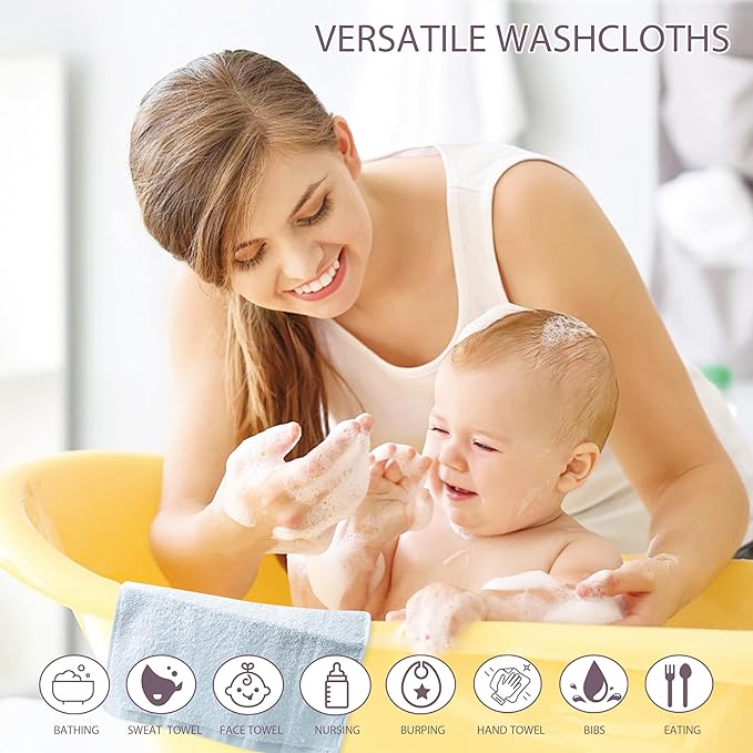6 Pack Baby Washcloths 100% Cotton Terry Soft and Absorbent Wash Cloths for Face Hand Body Burp Rag Wipes Essentials for Newborns Infants Toddlers Boys Girls