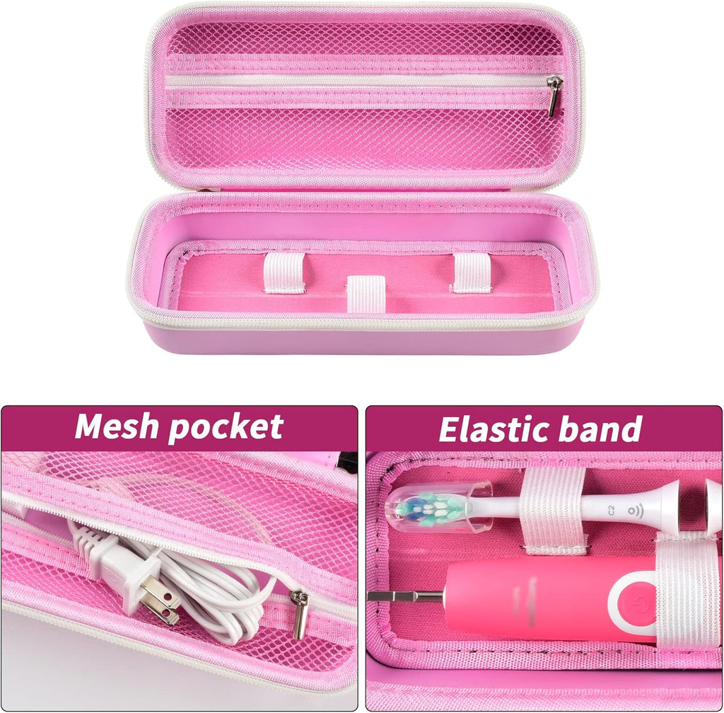 Toothbrush Travel Case Compatible with Oral-B Pro 1000, 2000, 3000, 3500, 1500/ for Philips Sonicare ProtectiveClean 4100 5100 Electric Toothbrush with Mesh Pocket for Accessories - Pink (Bag Only)