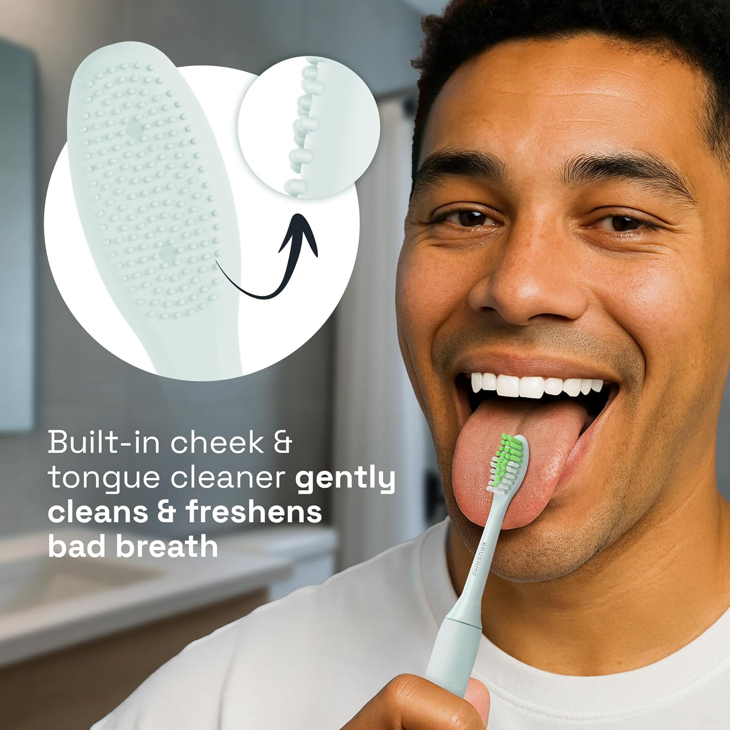 Brushmo Replacement Toothbrush Heads, Compatible with Philips One for Sonicare Electric Toothbrush Handles HY1022, 4 Standard Heads with Tongue Cleaner, Soft Dupont Bristles, BM124m, Mint Light Blue