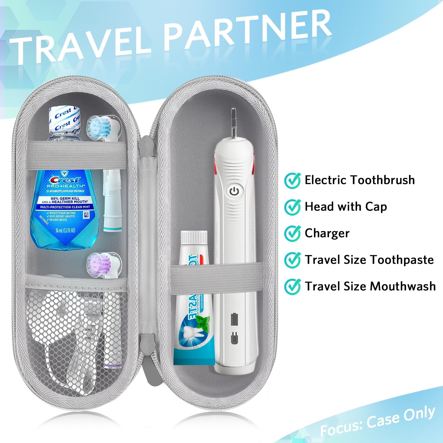 Electric Toothbrush Travel Case, Hard Storage Case with 6pcs Electric Toothbrush Caps