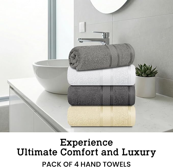 Casa Lino 100% Cotton Hand Towels for Bathroom - Soft, Highly Absorbent & Quick Dry Kitchen Towels - Gym Towel Set - Travel Towel Set - 24" x 16" - Pack of 4 - (Multicolor I)