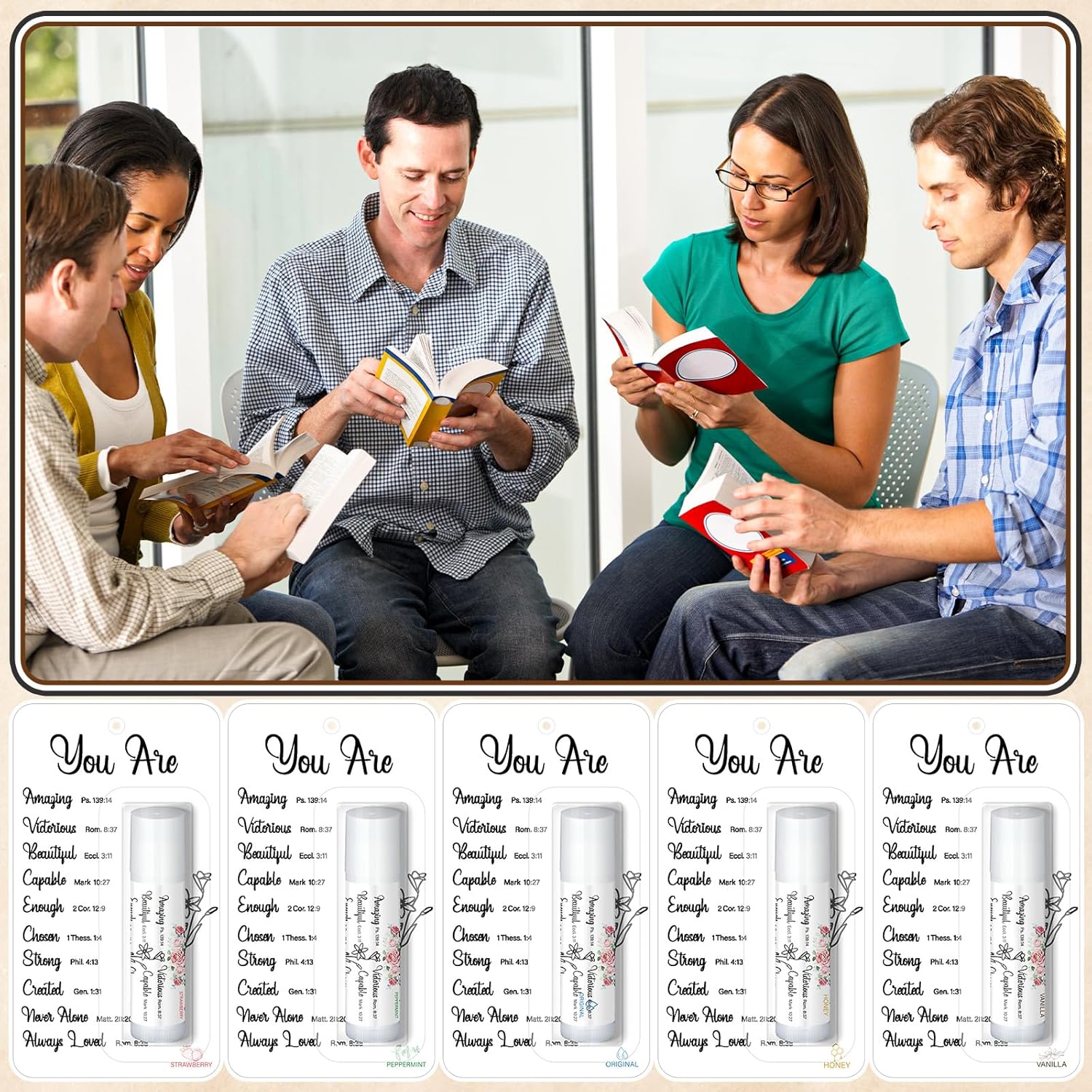15 Pack Christian Religious Gifts Bulk Bible Verse Lip Balms 5 Flavor for Women Men Christian Religious Church Party Favors with Scripture Inspirational Gifts for Coworkers Staff (Classic)