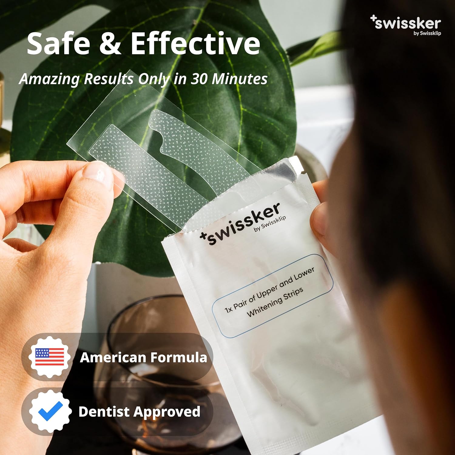 Swissklip ShineStrips Teeth Whitening Strips, Enamel Safe, Dentist Formulated, Visible Results in 2–3 Treatments, 28 Strips (14 Upper + 14 Lower)