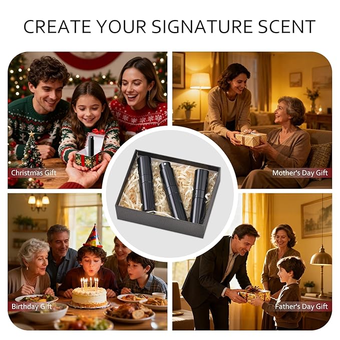 Travel Perfume Bottle Refillable for Cologne Atomizer - Stocking Stuffers for Men, Christmas Gift Set for Adult, White Elephant Gifts for Teens Girls, Thanksgiving Day, Birthday for Women 3PCS Black