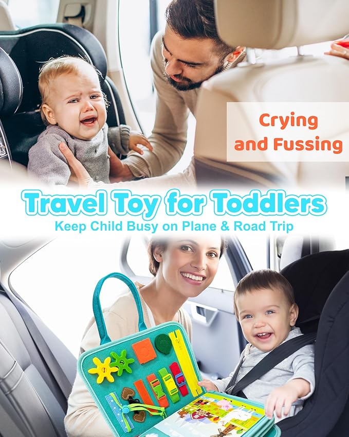 Busy Board Montessori Toys for Toddler Boy Girl Birthday Gifts, Busy Book Sensory Learning Toys for Toddlers, Educational Activities Airplane Car Travel Toy for Toddlers