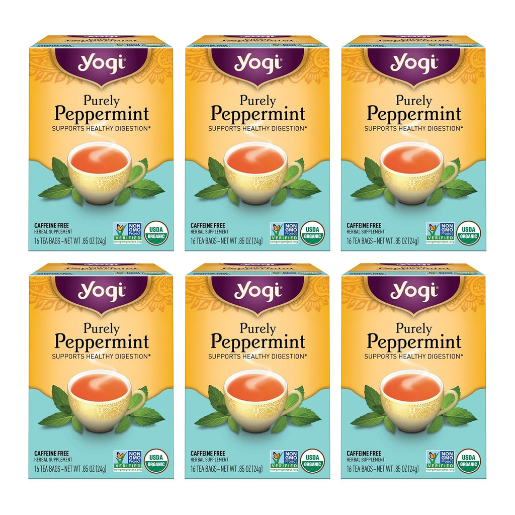Yogi Tea - Purely Peppermint Tea (6 Pack) - Supports Healthy Digestion - Caffeine Free - 96 Organic Herbal Tea Bags