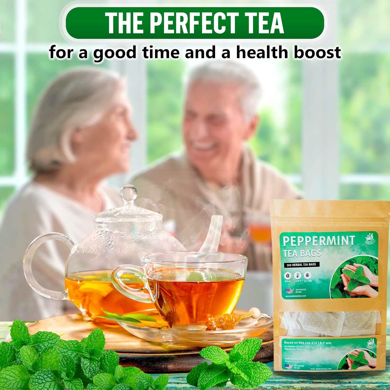 TeaDreamTea Peppermint Tea Bag - Mint tea - Herbal Tea - Mint Tea Bags - Healthy tea | Aromatic & Caffeine Free Tea (100 Teabags)