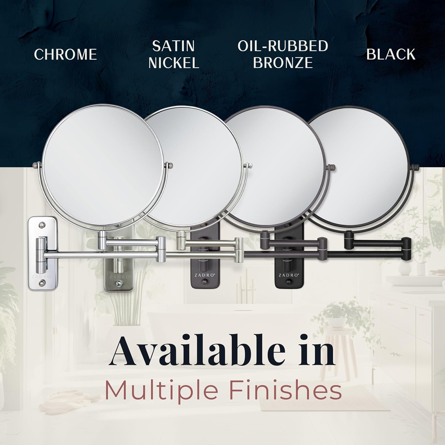 Zadro 7" Wall Mounted Wardrobe, Vanity Makeup Mirror with Magnification & Extending Arm (Large | 12.25" x 12" | 8X/1X, Chrome)