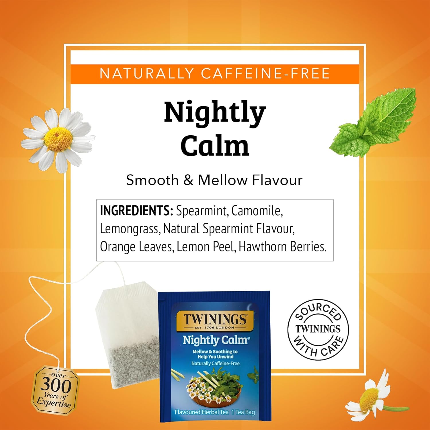 Twinings Nightly Calm Herbal Tea Individually Wrapped Bags, 20 Count (Pack of 1), Spearmint & Lemongrass, Naturally Caffeine-Free, Enjoy Hot or Iced, 20 Teabags