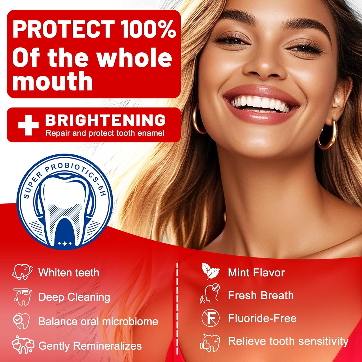 Woadee SP-6 Hydroxyapatite Toothpaste, SP-6 Probiotic Whitening Toothpaste,6 Probiotics+Hydroxyapatite Formula for Teeth Whitening, Strengthening and Enamel Protection，Mint Flavor, Fresh Breath (1)