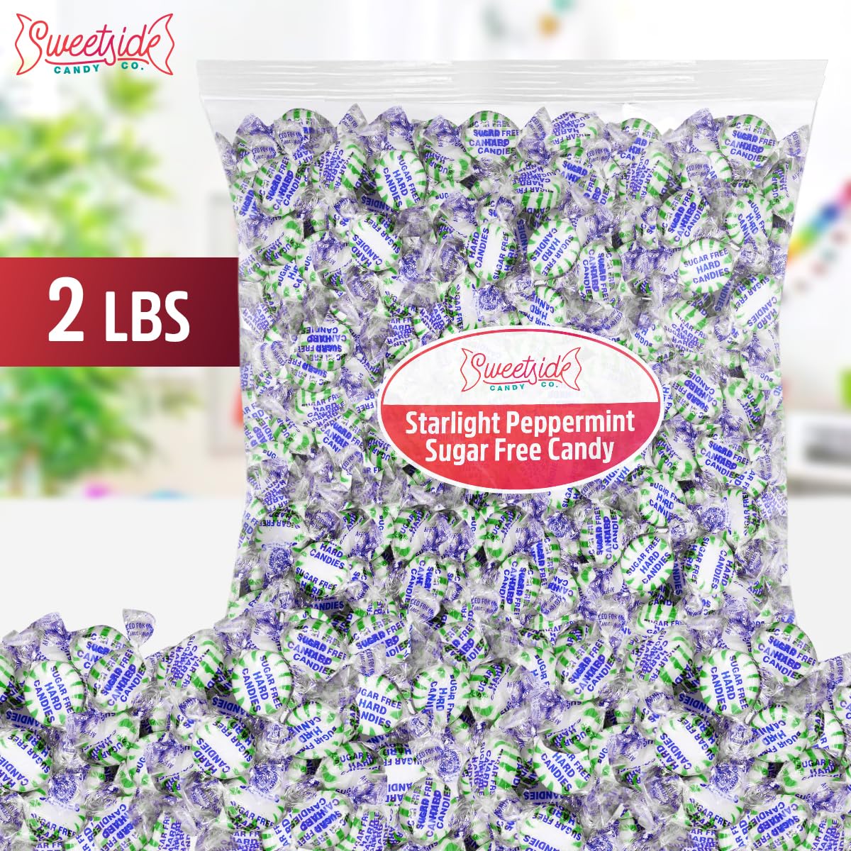 Sweetside Sugar Free Starlight Spearmint Hard Candy, 2lb Pack of Spearmint Mints Individually Wrapped, Mint Hard Candy That’s Great for Sharing, Ideal Sugar Free Treat for Diabetics Lifestyles