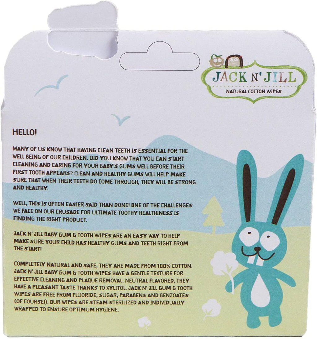 Jack N' Jill Baby Gum & Tooth Wipes - Neutral Flavor - All-Natural & Safe, 100% Soft Cotton, Steam Sterilized, Gently Textured - Fluoride Free, Sugar Free, Parabens Free - 25 Pack