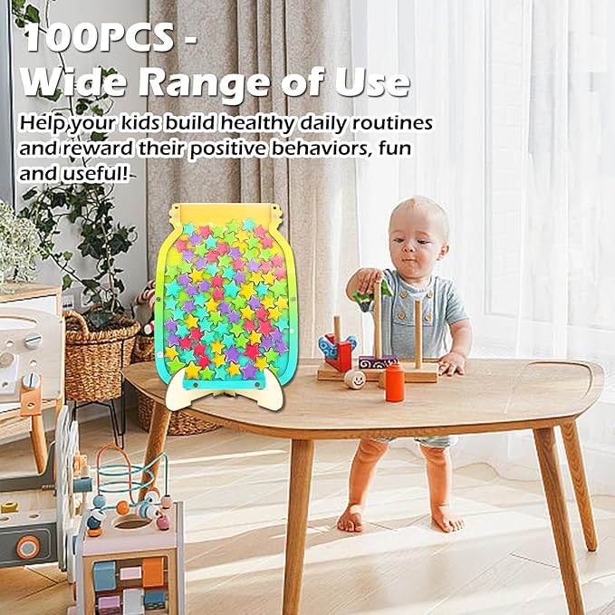 100pcs Reward Jar Classroom, Reward Jar for Kids, Star Jar Behavior Management Classroom Tools, Reward Jar for Good Behavior Home Classroom School Motivate(13 x 9.84") (Colorful)