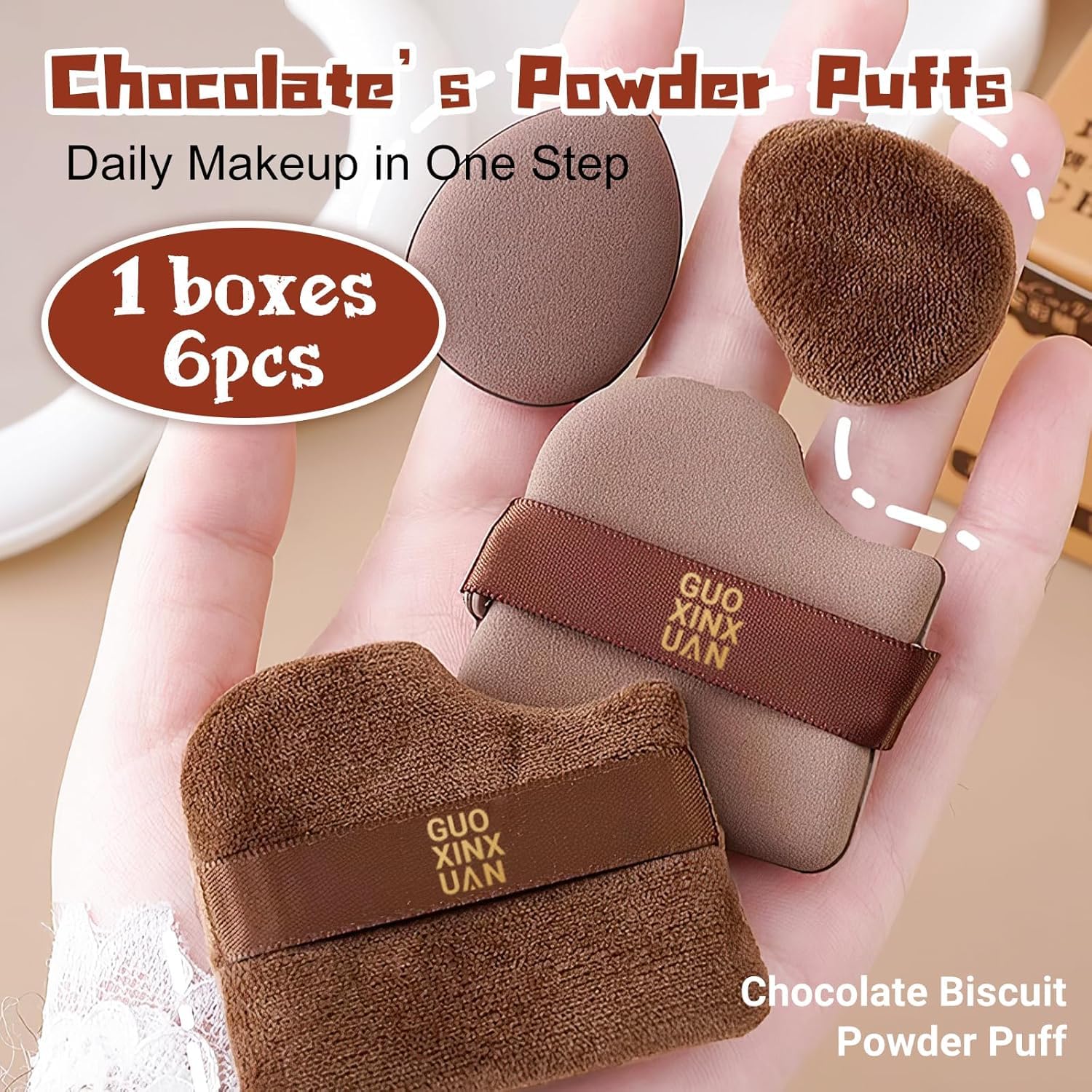 2 Box of 12 Pcs Guoxiaoniu Makeup Puff, Guoxiaoniu Chocolate Color Quick Makeup Mini Foundation Puff Set, Sponge Cushion Puff for Liquid & Powder Foundation