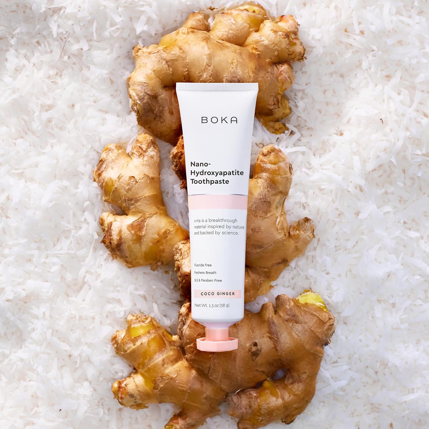 Boka Fluoride Free Toothpaste, Nano Hydroxyapatite Toothpaste, Appropriate for Sensitive Teeth - for Adult, Kids Oral Care - Coco Ginger Flavor, 1.3 Fl Oz 2Pk US Manufactured