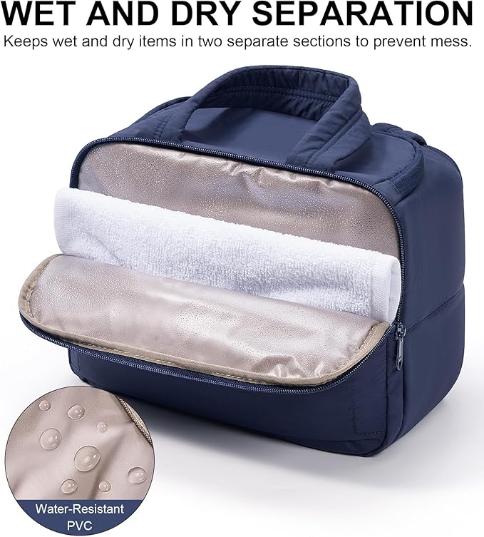 Travel Toiletry Bag, Lightweight Wide-open Large Puffy Toiletry Bag for Women, Quilted Makeup Bag Organizer Water-resistant Cosmetic Bag with Handle for Toiletries, Essentials, Accessories