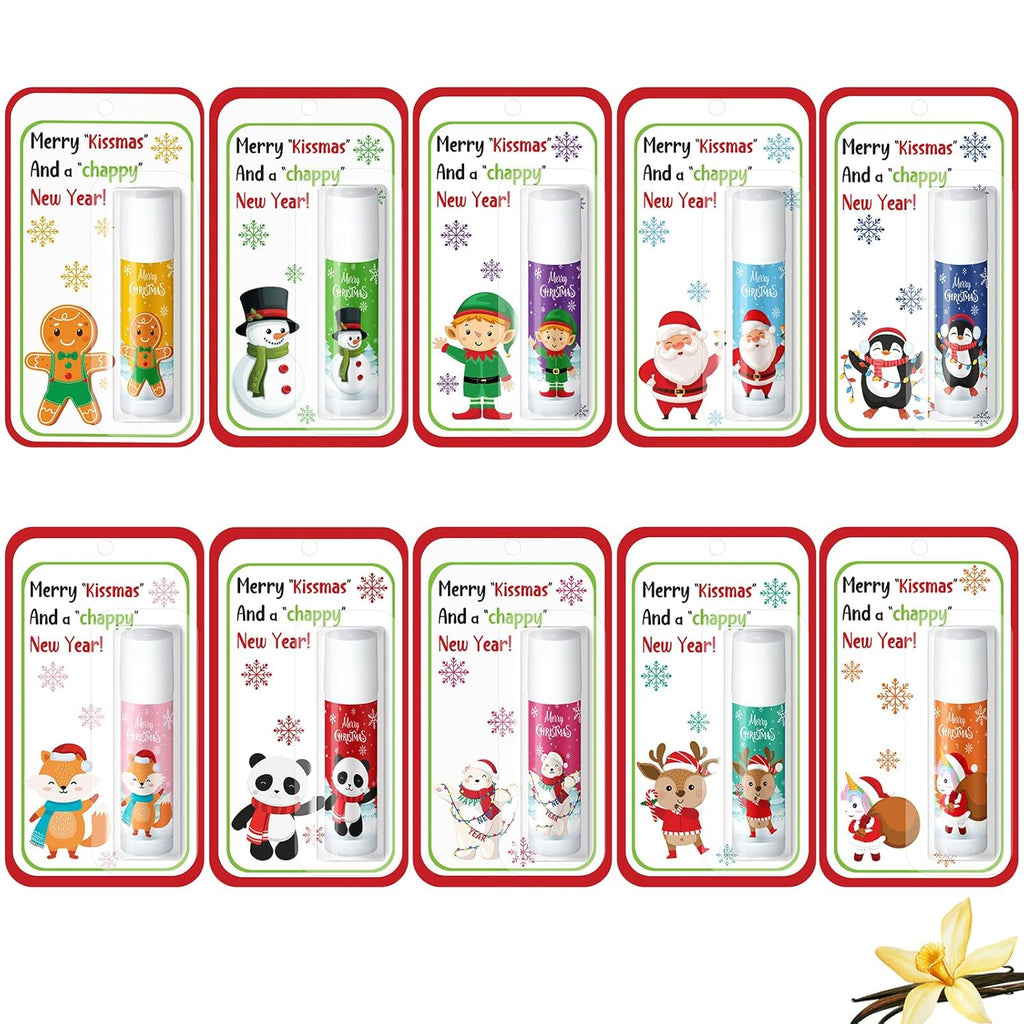 10 Pack Christmas Lip Balms Bulk Christmas Party Gifts Favors Stocking Stuffers Holiday Lip Balms Employee Staff Team Appreciation Gifts Thank You for Teacher Coworkers (Cute)