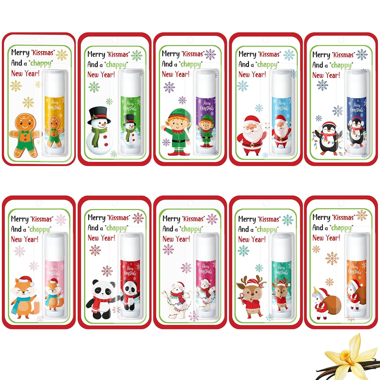 10 Pack Christmas Lip Balms Bulk Christmas Party Gifts Favors Stocking Stuffers Holiday Lip Balms Employee Staff Team Appreciation Gifts Thank You for Teacher Coworkers (Cute)