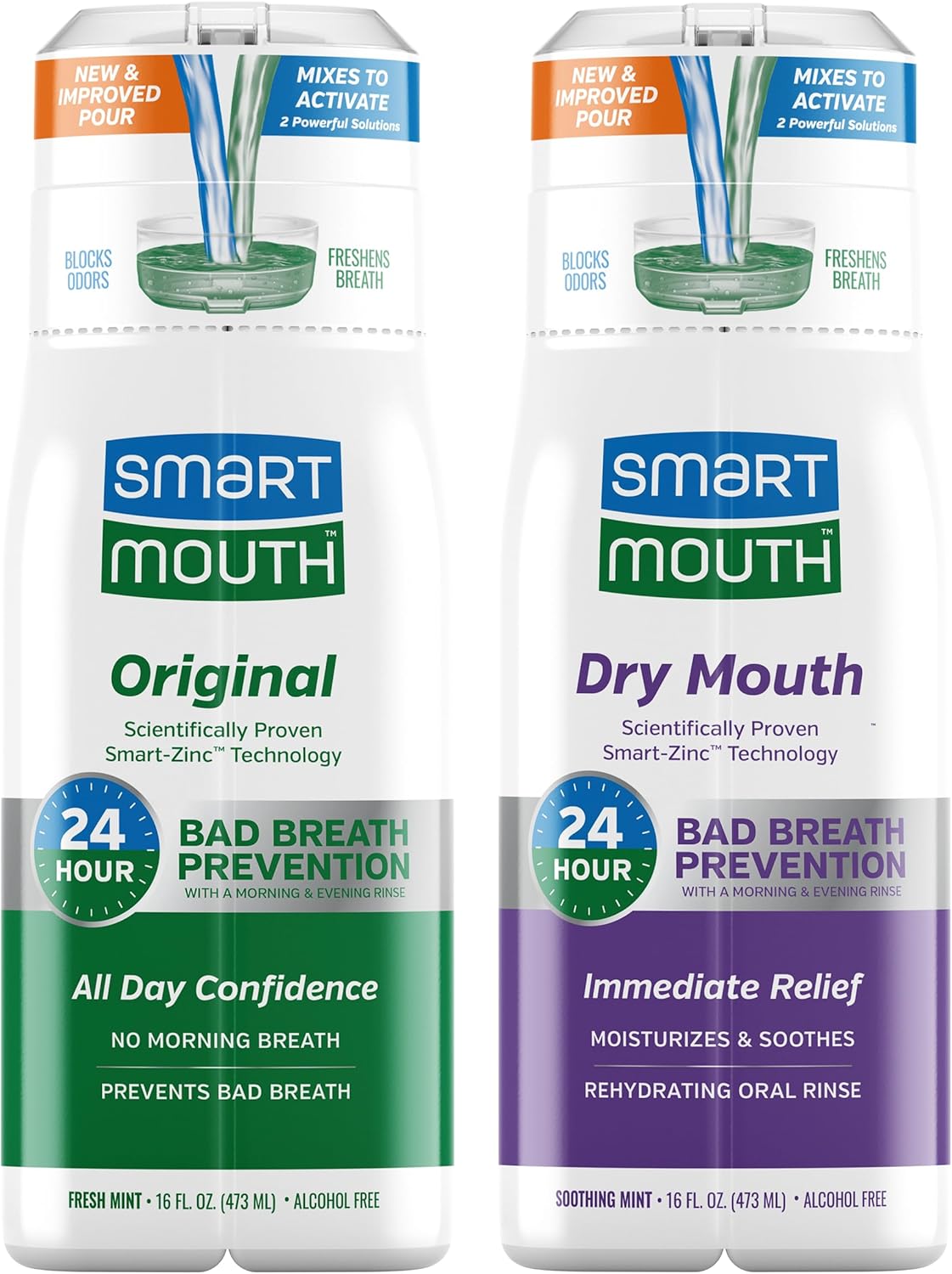 SmartMouth Original & Dry Mouth Activated Mouthwash - Fresh Breath & Dry Mouth Relief - Bad Breath Prevention Mouthwash, 16 fl oz Each