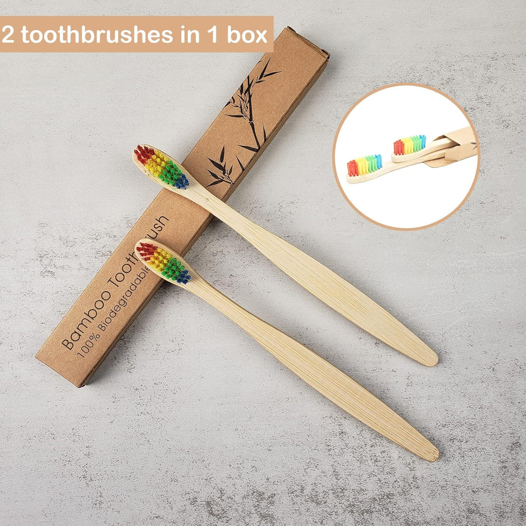 SEVENHEAD 10 PCS Bamboo Toothbrushes Soft Bristles Wooden Toothbrushes for Adult, Natural Biodegradable BPA Free Eco Friendly Toothbrushes Colorful
