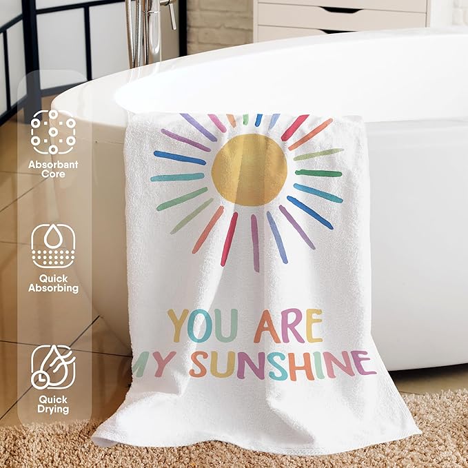 Boho Sunshine Kids Beach Towel, Boho Colorful Sunshine Pool Towels, You are MySunshine Large Beach Bath Travel Towels for Girls Boys Kids, Sun Bathroom Nursery Accessories Decor,30x60in