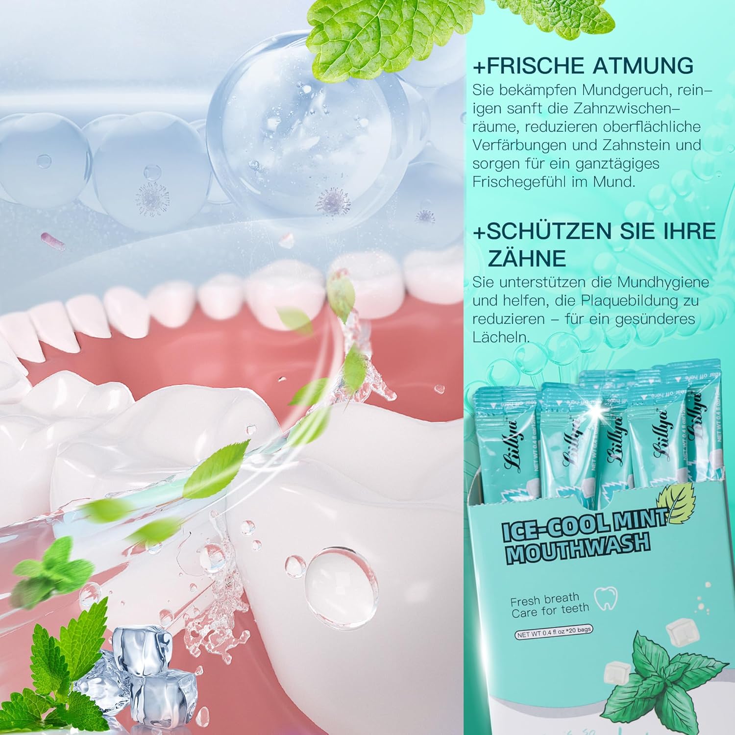 Mouthwash Travel Size, Individual Mini Mouthwash Alcohol Free, Cool Mint for Fresh Breath, Oral Care, Teeth & Gum Health, TSA Compliant, Portable Packets to Go, 0.41 Fl Oz x 20 Packs