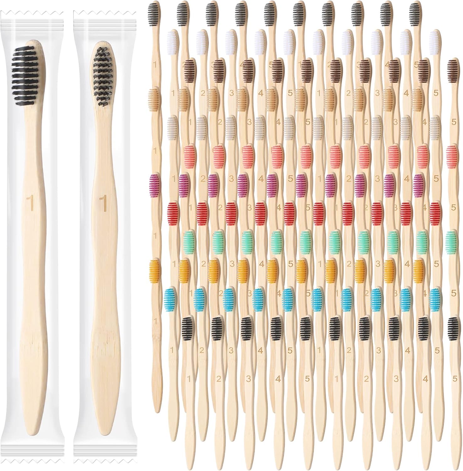 Sieral 120 Pcs 120 Pcs Bamboo Toothbrushes Bulk Soft Bristle Individually Wrapped Travel Toothbrush Eco Friendly Natural Wooden Tooth Brush for Kid Adult Home Travel Use, 7.5 Inch, 12 Colors (Number)