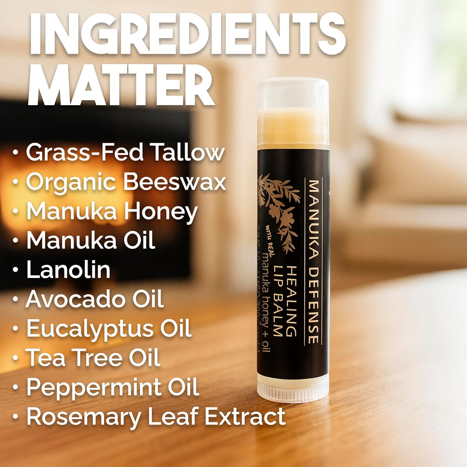 BALM OF GILEAD Manuka Defense Healing Lip Balm - Intensive Moisture Therapy in Tube w/Manuka, Tea Tree & Cooling Peppermint - Ideal for Chapped & Cracked Lips - Beauty Pack Of 4-0.15 oz