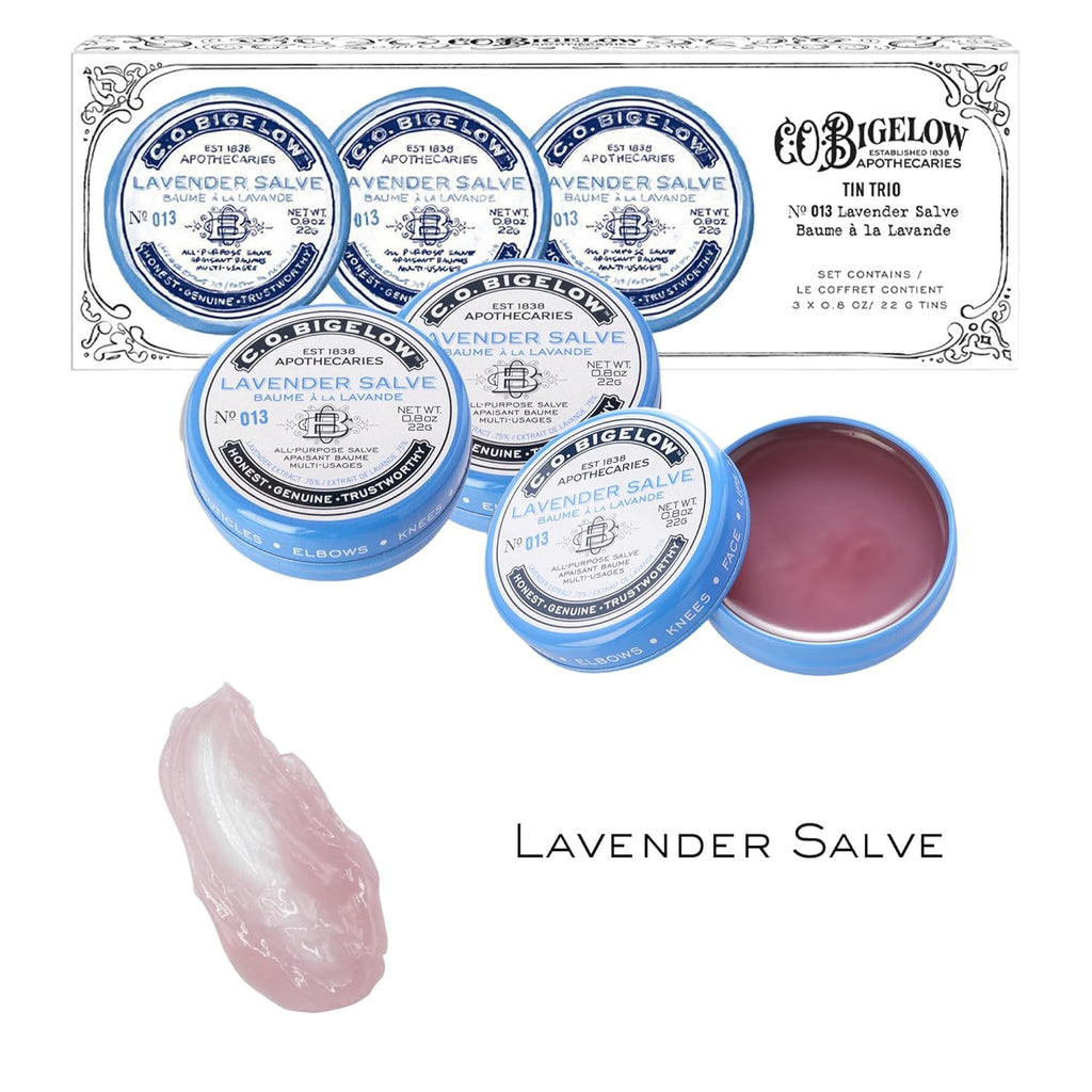 C.O. Bigelow Lavender Salve Tins, Pack of 3 Lip Balm Tins, All Purpose Salve for Lips, Cuticles, Hands & Dry Skin, Lip Balm Set, 0.8 oz