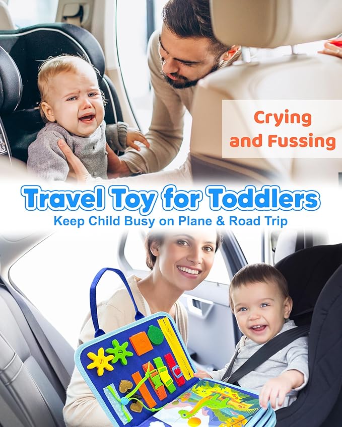 Busy Board Montessori Toys for Toddler Boy Birthday Gifts, Busy Book Sensory Learning Toys for Toddlers, Educational Activities Airplane Car Travel Toy for Boys