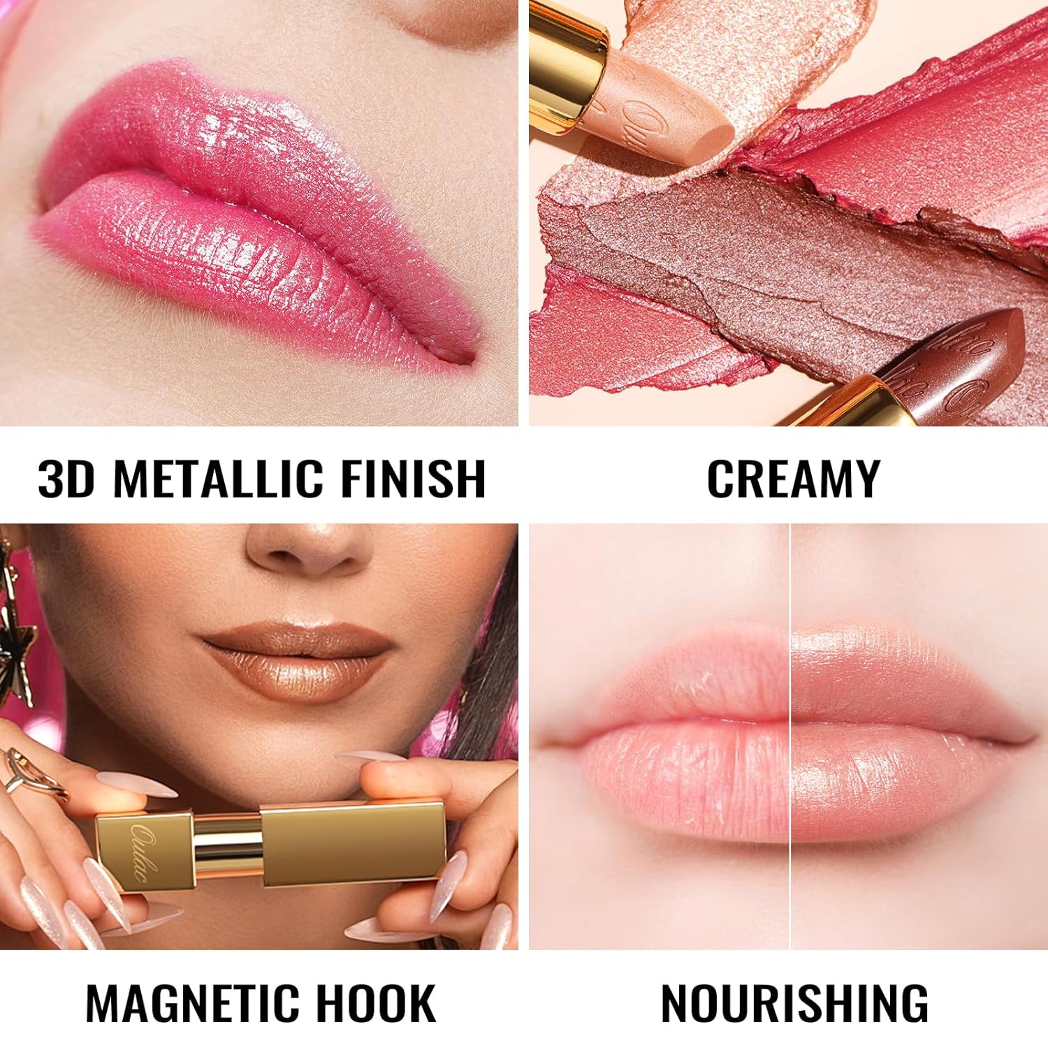 Oulac Red Lipstick Christmas Gifts for Women - Metallic 3D Shine Lightweight Hydrating Formula, High Impact Lip Color, Full Coverage Lip Makeup, Cherry Bomb(12)