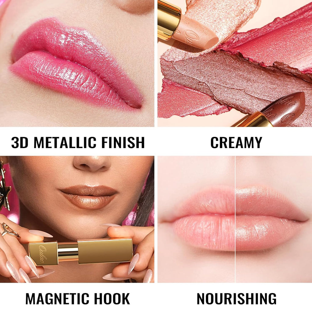 Oulac Brown Lipstick for Women with Metallic 3D Shine Lightweight Hydrating Formula, High Impact Lip Color, Vegan Beauty, Full Coverage Lip Makeup, Christmas Gifts for Women, Guilty Pleasure (09)