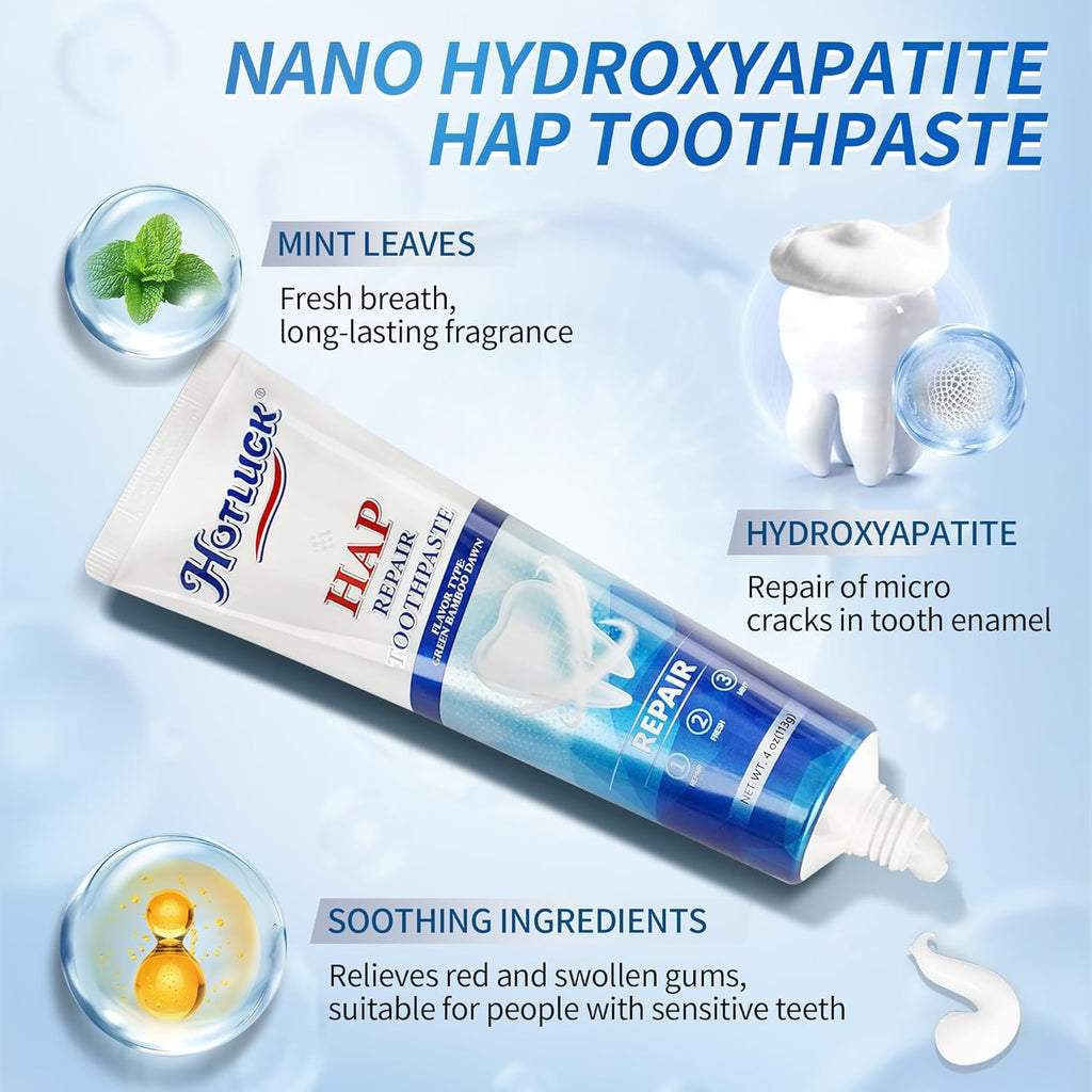 Hotluck HAP Fluoride Free Toothpaste，Nano Hydroxyapatite Toothpaste，Enamel Repair & Remineralization，Whitening，Fresh Breath，Natural Mint，4oz (Pack of 2)