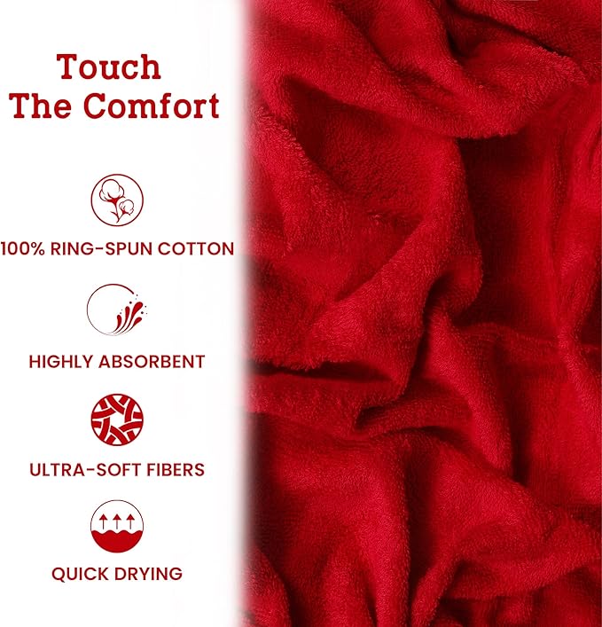 Casa Lino 100% Cotton Hand Towels for Bathroom - Soft, Highly Absorbent & Quick Dry Kitchen Towels - Gym Towel Set - Travel Towel Set - 24" x 16" - Pack of 4 - (Red)