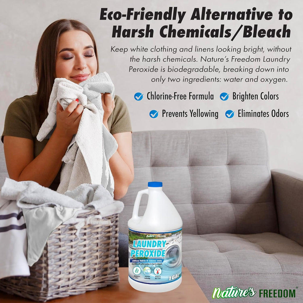 Nature's Freedom Laundry Peroxide, Chlorine-Free Whitening Solution, Stain and Odor Remover, 1 Gallon