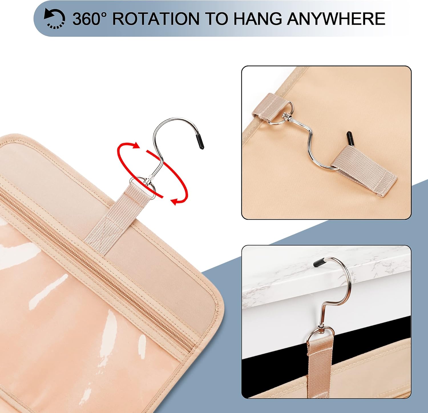 Travel Hanging Toiletry Bag for Women, with Jewelry Organizer Compartment, Medium Waterproof Hanging Makeup Accessories, Cosmetic Essentials, Toiletries Dopp Kit Set with Trolley Belt, Navy Blue