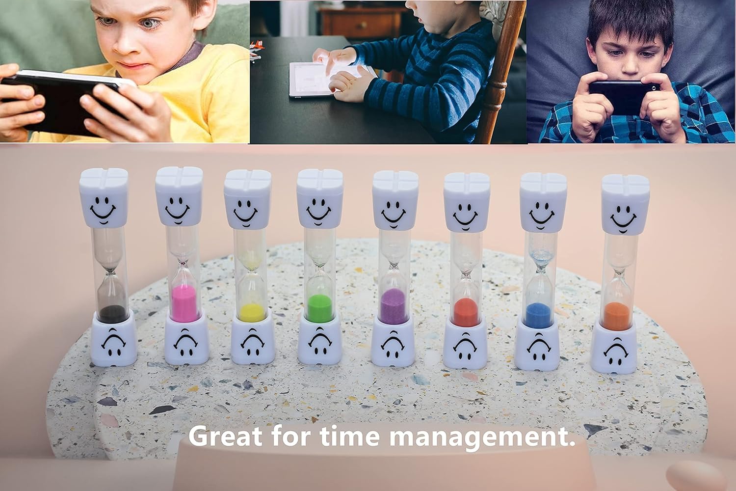 2 Minute Sand Timer Set, 8 Pack Colorful Smiley Hourglass Timers for Kids Proper Tooth Brushing