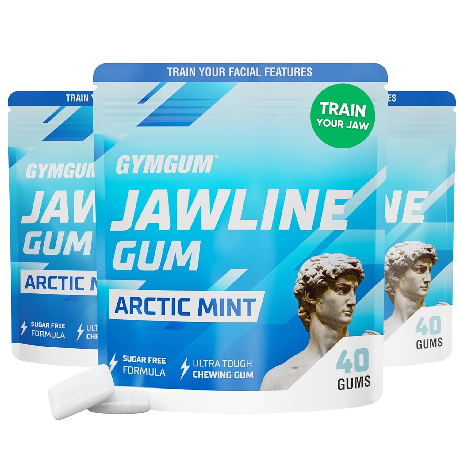 Gymgum Jawline Gum | Hard Chewing Gum For Jaw Strength | Train Your Facial Features - Mewing Jaw Gum | Ultimate Jawline Exerciser | 0 Calories & Sugar Free Hard Gum (Arctic Mint, 120 Count)