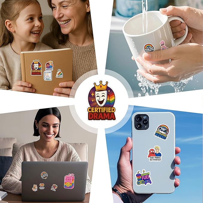 100 Pcs Rainbow Stickers Mixed Sticker Funny Pride Stuff Vinyl Waterproof Decals Decorations Laptop Water Bottle Scrapbook Hard Hat Gift for Men Boy Birthday Christmas