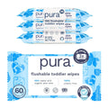 Pura Flushable Toddler Wipes 3 x 60 Wipes (180 Wipes), 100% Plastic Free, 99% Water, Hypoallergenic & Fragrance Free, Totally Chlorine Free, Kids Toilet Wipes, Potty Training