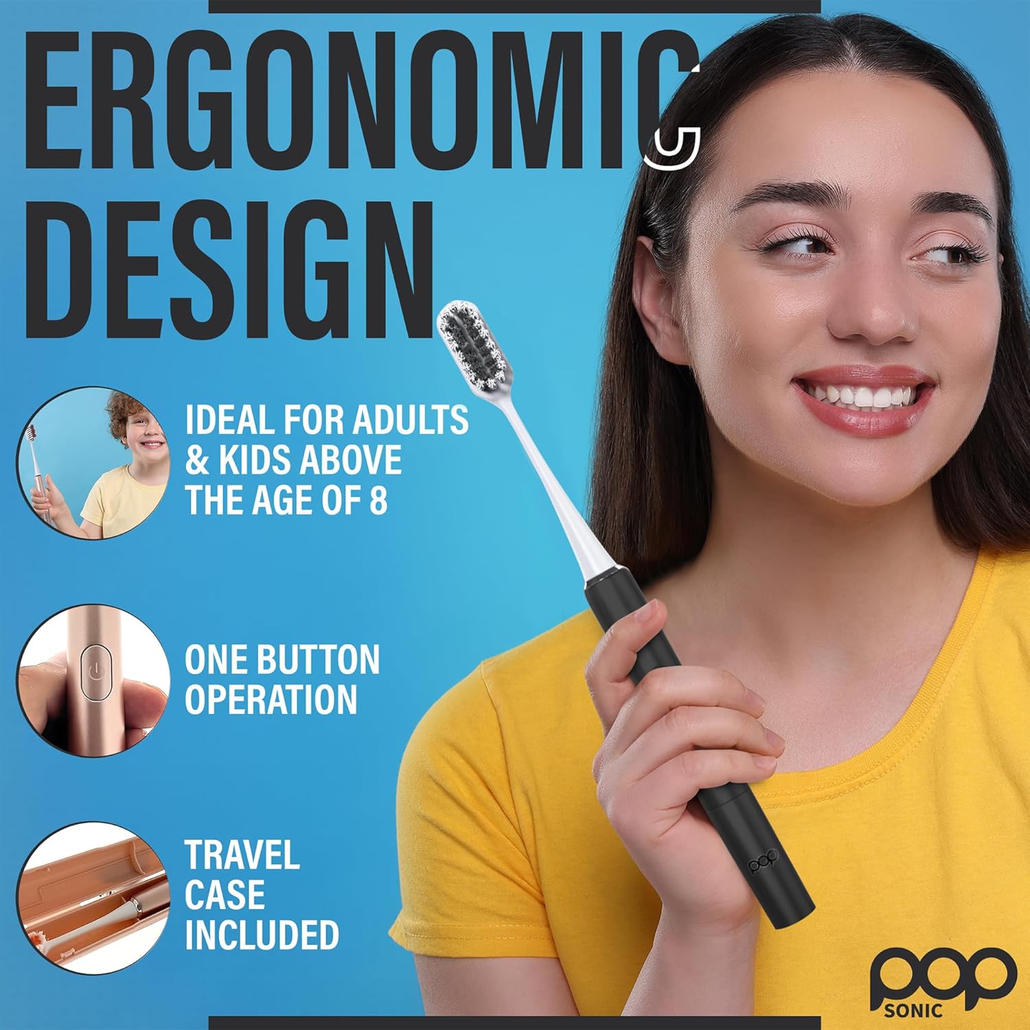 Go Plus Sonic Toothbrushes for Adults w/Electric Toothbrush Case (Black) - Electric Toothbrush for Adults & Kids - Sonic Toothbrush w/ 2 Speeds - 18000-24000 Vibrations Per Minute